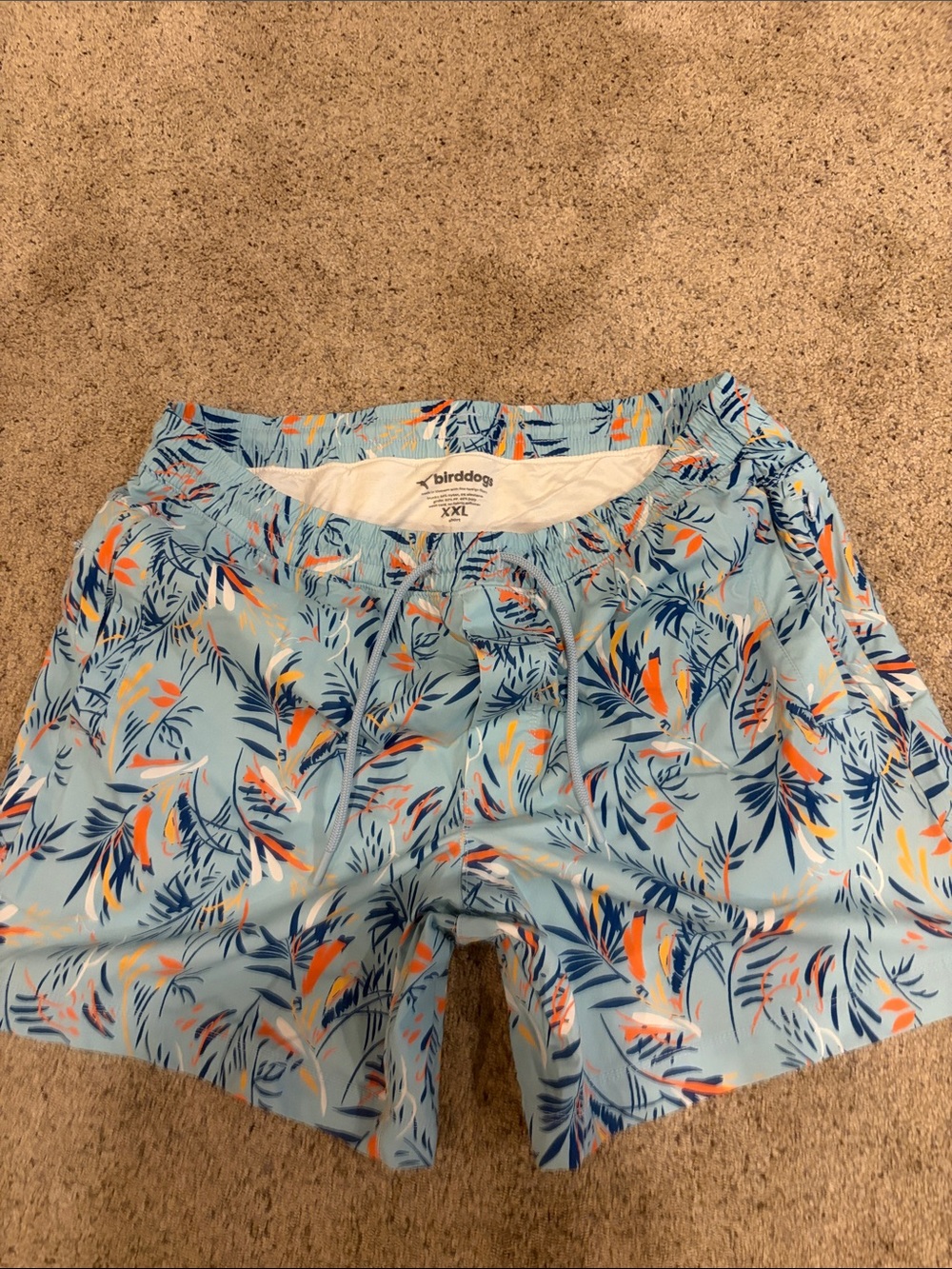 Birddogs Light Blue Tropical Leaf Hybrid Shorts with Navy & Orange Accents